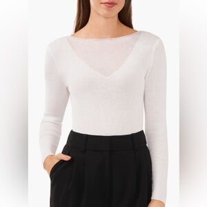 Halogen sheer illusion neck rib sweater